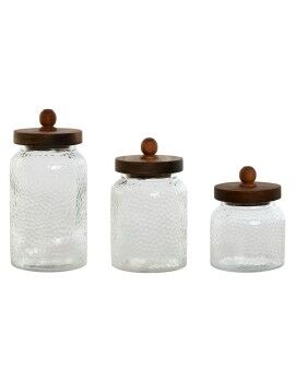 Set de 3 Botes Home ESPRIT Transparente Natural Silicona Cristal Acacia 600 ml 900 ml 1,2 L 3 Piezas