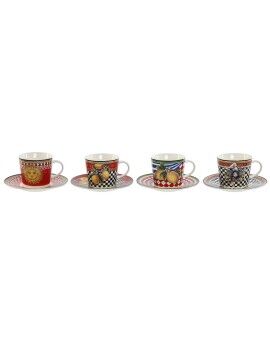 Juego de Tazas con Platos Home ESPRIT Amarillo Rojo Porcelana 220 ml 15,6 x 15,6 x 1,7 cm (4...