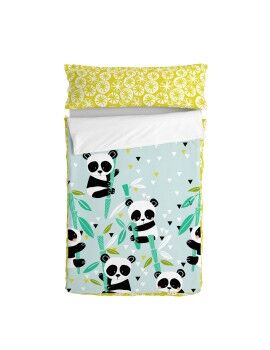 Capa de Edredão com Enchimento HappyFriday Moshi Moshi Panda Garden Blue Azul 105 x 200 cm