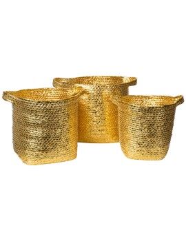 Conjunto de Cestos Romimex Dourado Fibra natural 43 x 43 x 43 cm 3 Peças