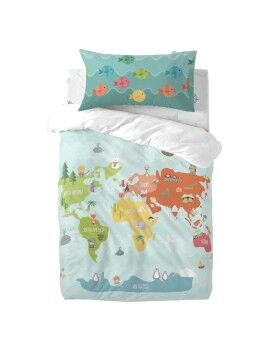 Conjunto de capa de edredom HappyFriday Happynois World Map Multicolor Berço de Bebé 2 Peças