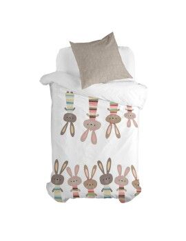 Conjunto de capa de edredom HappyFriday Moshi Moshi Rabbit Family Multicolor Solteiro 2 Peças