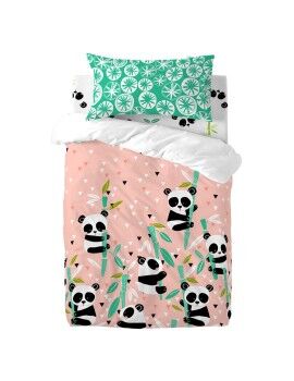 Conjunto de capa de edredom HappyFriday Moshi Moshi Panda Garden Cor de Rosa Berço de Bebé 2 Peças