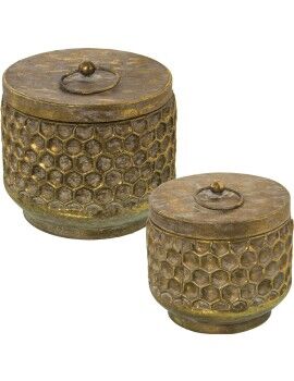 Juego de Cajas Decorativas Alexandra House Living Dorado Metal 21 x 18,5 cm 17,5 x 16 cm 2 Piezas