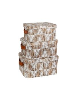 Juego de Cajas Decorativas Romimex Blanco Beige Fibra natural (3 Piezas)