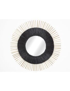 Espejo de pared Romimex Negro Natural Fibra vegetal 70 x 70 x 3 cm Redondo