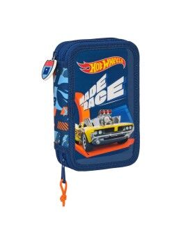 Estuche Escolar con Accesorios Hot Wheels Speed club Naranja Azul marino 12.5 x 19.5 x 4 cm (28...