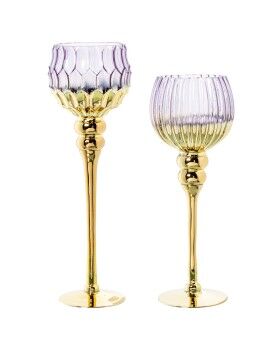 Conjunto de Castiçais Alexandra House Living Roxo Dourado Cristal 10 x 36 x 10 cm 10 x 40 x 10 cm...