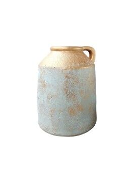 Vaso Romimex Azul Dourado Terracota Duas cores 25 x 30 x 25 cm Com pega