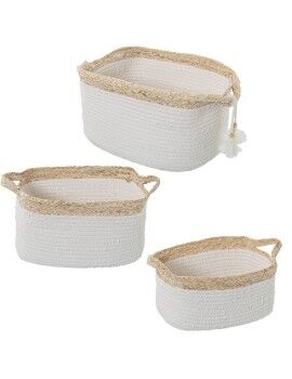 Conjunto de Cestos Alexandra House Living Branco vime Rotim Fibra natural 35 x 21 x 21 cm 3 Peças