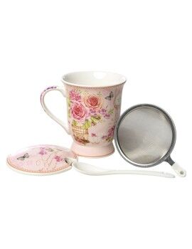 Taza con Plato Romimex Rosa Cerámica 300 ml