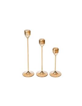 Conjunto de Castiçais Romimex Dourado Metal Vidro 6 x 26 x 6 cm 3 Peças