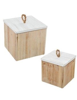 Juego de Cajas Decorativas Alexandra House Living Blanco Marrón Madera 2 Piezas