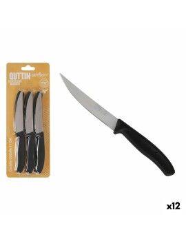 Set de Cuchillos para Carne Quttin Negro Plateado 6 Piezas (12 Unidades)