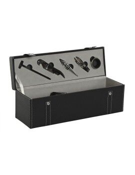 Conjunto de Acessórios para Vinho Home ESPRIT Preto Cinzento Pele 36 x 11 x 12 cm