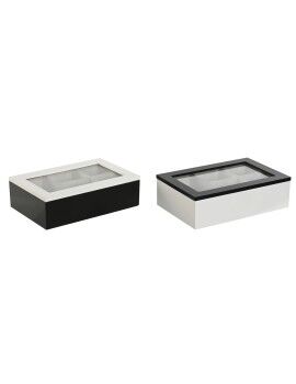 Caixa para Infusões Home ESPRIT Branco Preto Metal Cristal Madeira MDF 23 x 15 x 6,5 cm (2 Unidades)