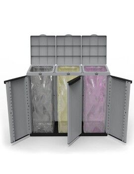 Cubo de Basura para Reciclaje Ecoline Negro/Gris 3 puertas (102 x 39 x 88,7 cm)