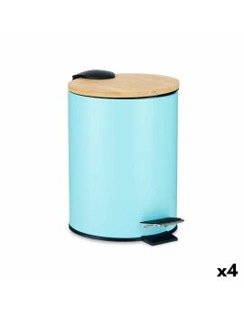 Papelera Azul Metal Bambú 3 L (4 Unidades)