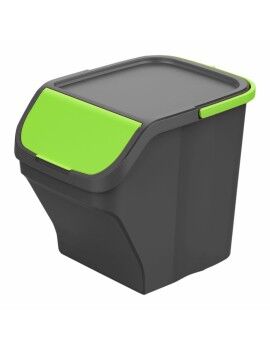 Caixote de Lixo para Reciclagem Mondex Stack N' Sort Verde Cinzento 25 L Com tampa 40 x 30 x 34 cm