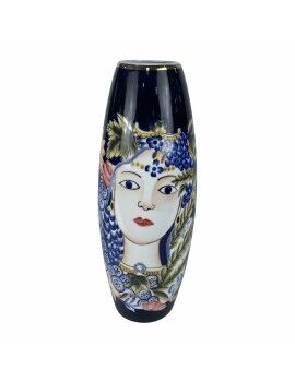 Vaso DKD Home Decor 14 x 14 x 39 cm Face Porcelana Azul Multicolor