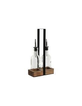 Set para Aliñar Home ESPRIT Negro Natural Cristal Madera de acacia 180 ml 15 x 7 x 28 cm