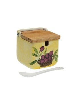 Açucareiro Versa Cerâmica Bambu Porcelana Dolomite 8 x 8 x 8 cm Azeitona