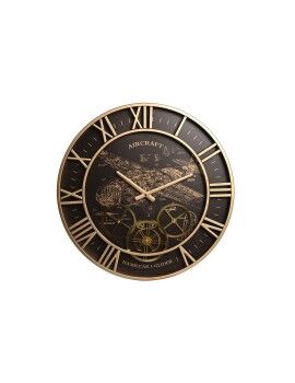 Reloj de Pared DKD Home Decor Avión Cristal Dorado Hierro Marrón oscuro (52 x 5 x 52 cm)