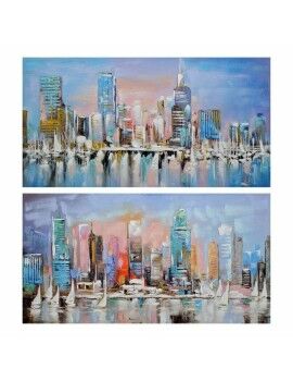 Pintura DKD Home Decor Cidade 120 x 3 x 60 cm Loft (2 Unidades)