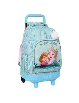 Mochila Escolar com Rodas Frozen One heart Verde Turquesa 33 X 45 X 22 cm