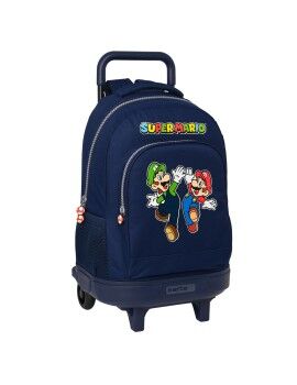 Mochila Escolar com Rodas Super Mario Azul Marinho 33 X 45 X 22 cm